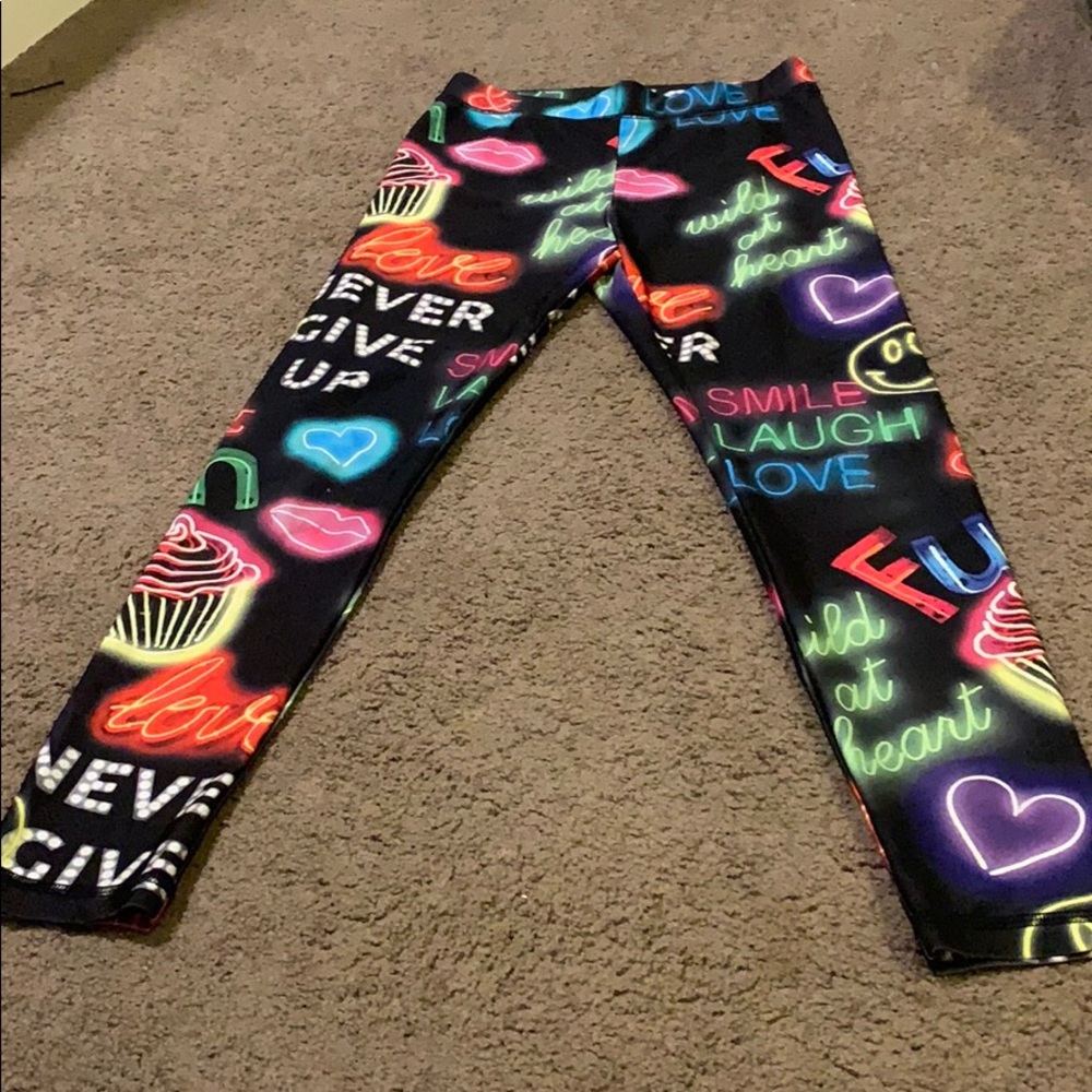 neon lights black mid-calf leggings
